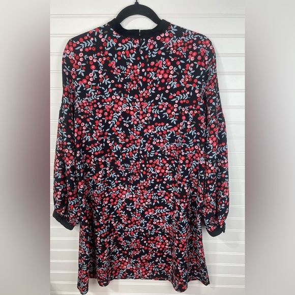Loft Floral/Berry Long Sleeve Black Velvet Trim Keyhole Dress M Women’s EUC - Picture 5 of 13